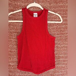 Vibrant Red and Metalic Ribbed Tank Top
